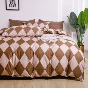 Single size 4 pieces Bedding Set without filler, Rhombs Design Brown Color