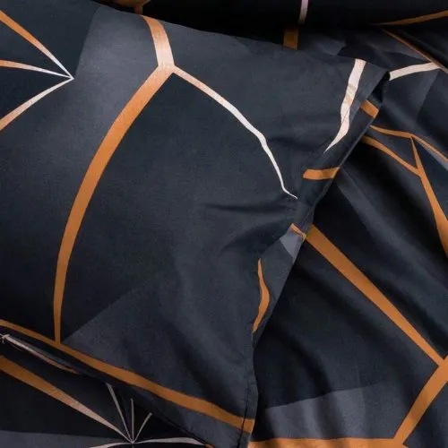 Single Size 4 pieces Black with Brown Geometric Design Duvet cover set.