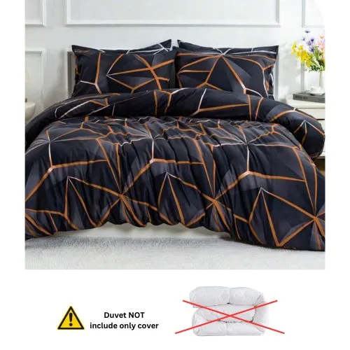 Single Size 4 pieces Black with Brown Geometric Design Duvet cover set.