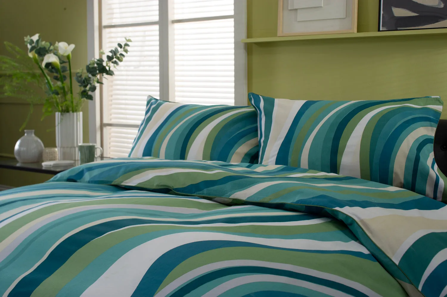 Smith Wave Green Deluxe Cotton Printed Bedlinen Duvet set