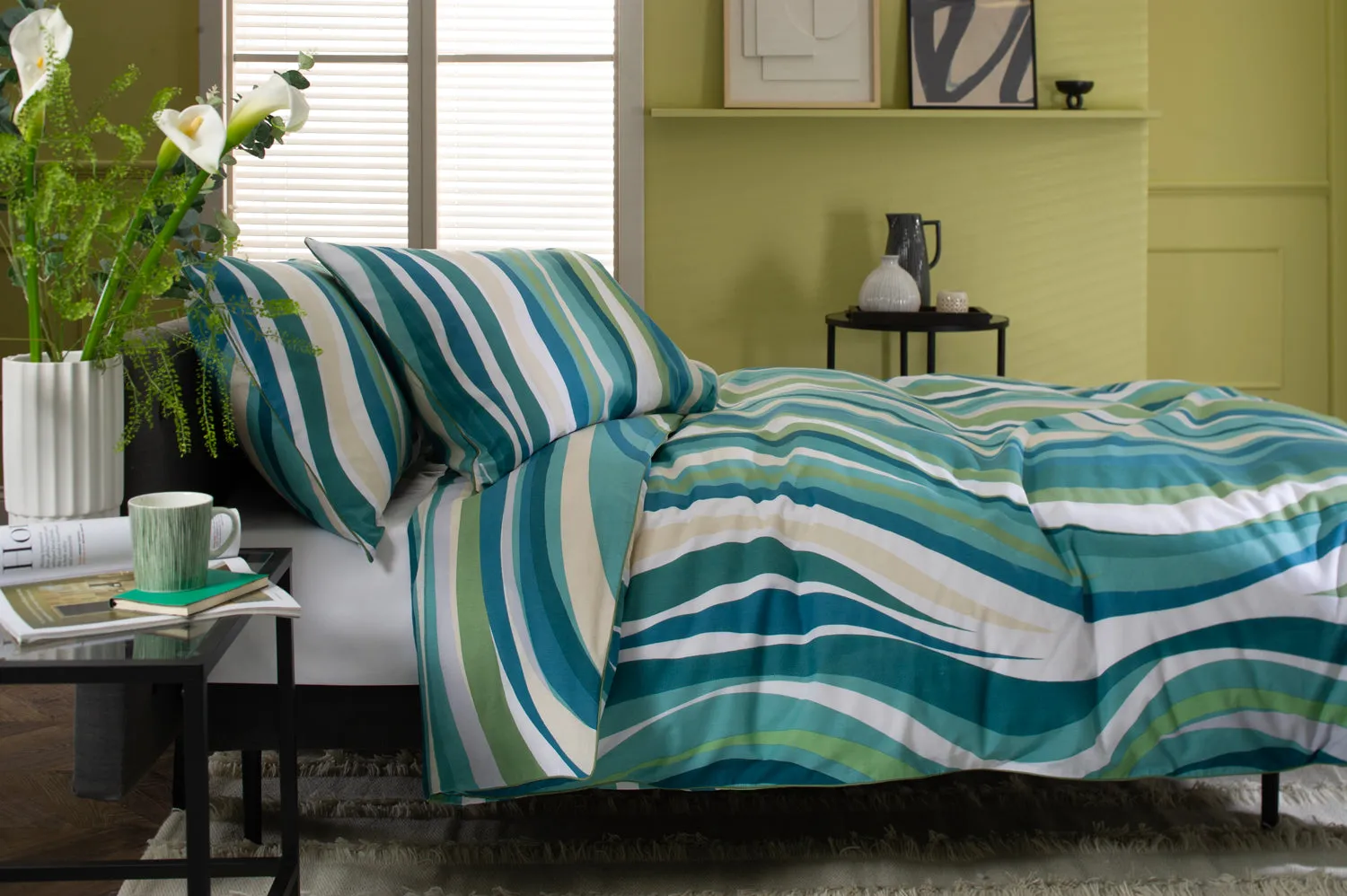 Smith Wave Green Deluxe Cotton Printed Bedlinen Duvet set