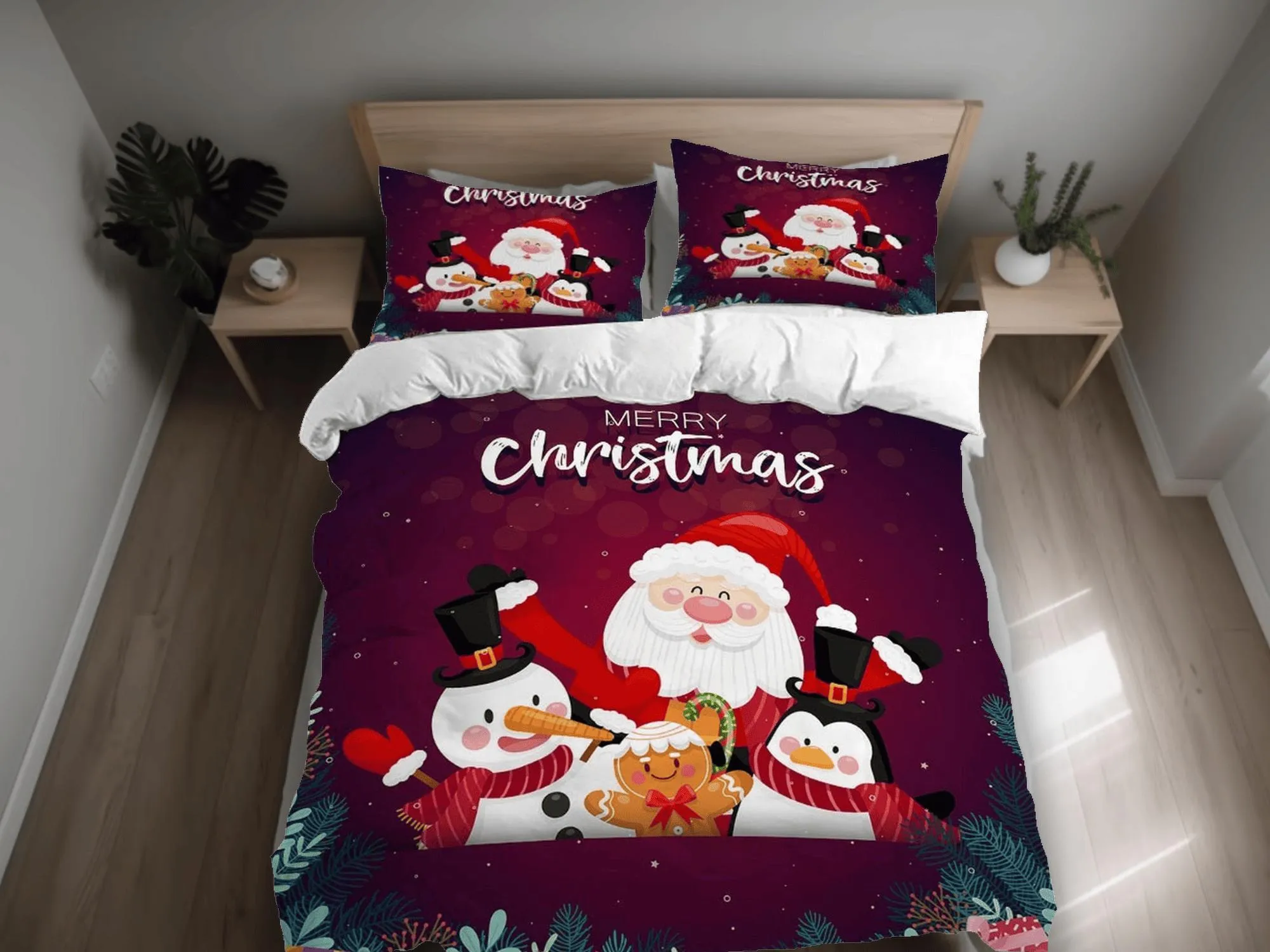 Snowman Santa Claus Christmas bedding set holiday gift duvet cover king queen full twin toddler bedding baby Christmas farmhouse decor