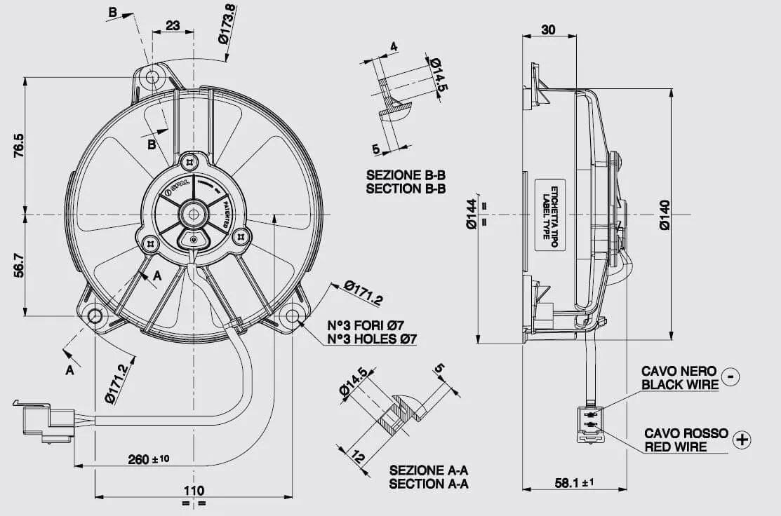 SPAL Electric Fan (5.2" - Puller Style - Low Profile - 342 CFM) 30103011