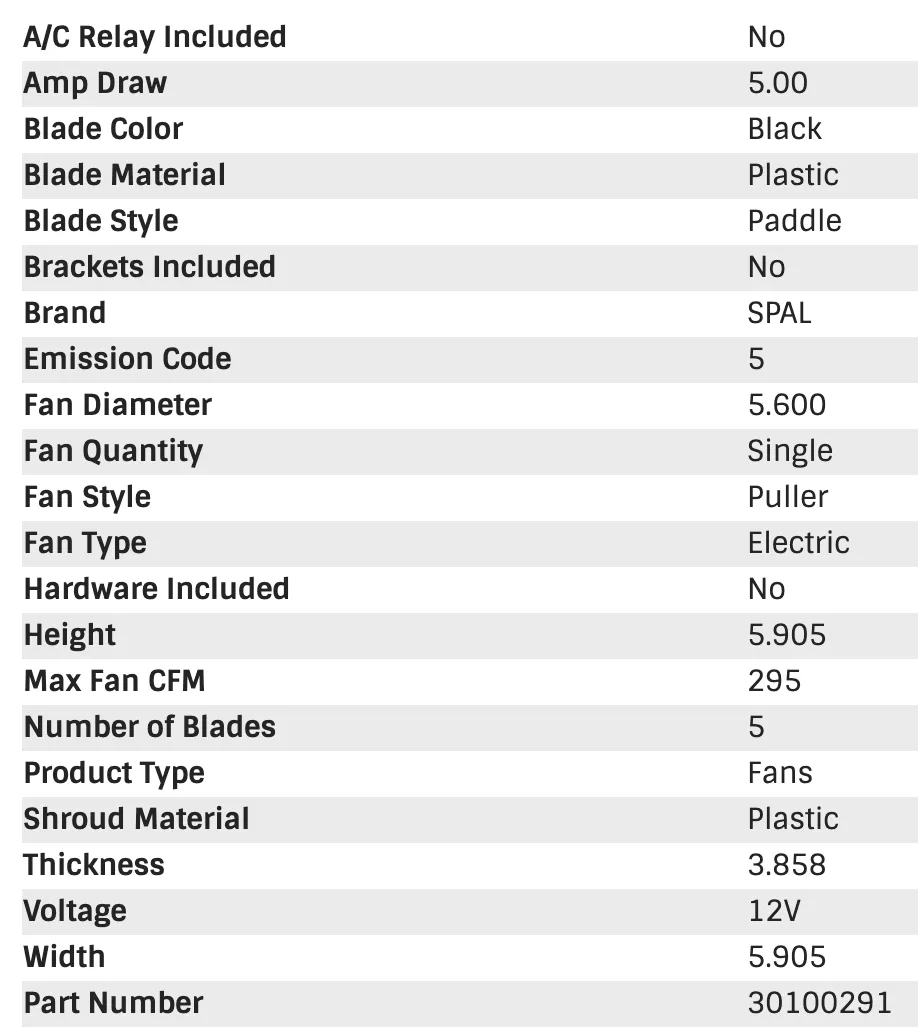 SPAL Electric Fan (5.6" - Puller Style - Low Profile - 295 CFM) 30100291