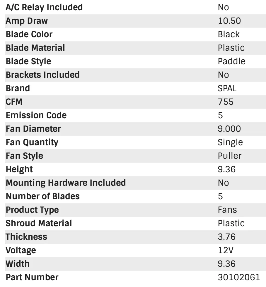 SPAL Electric Fan (9" - Puller Style - High Performance - 755 CFM) 30102061