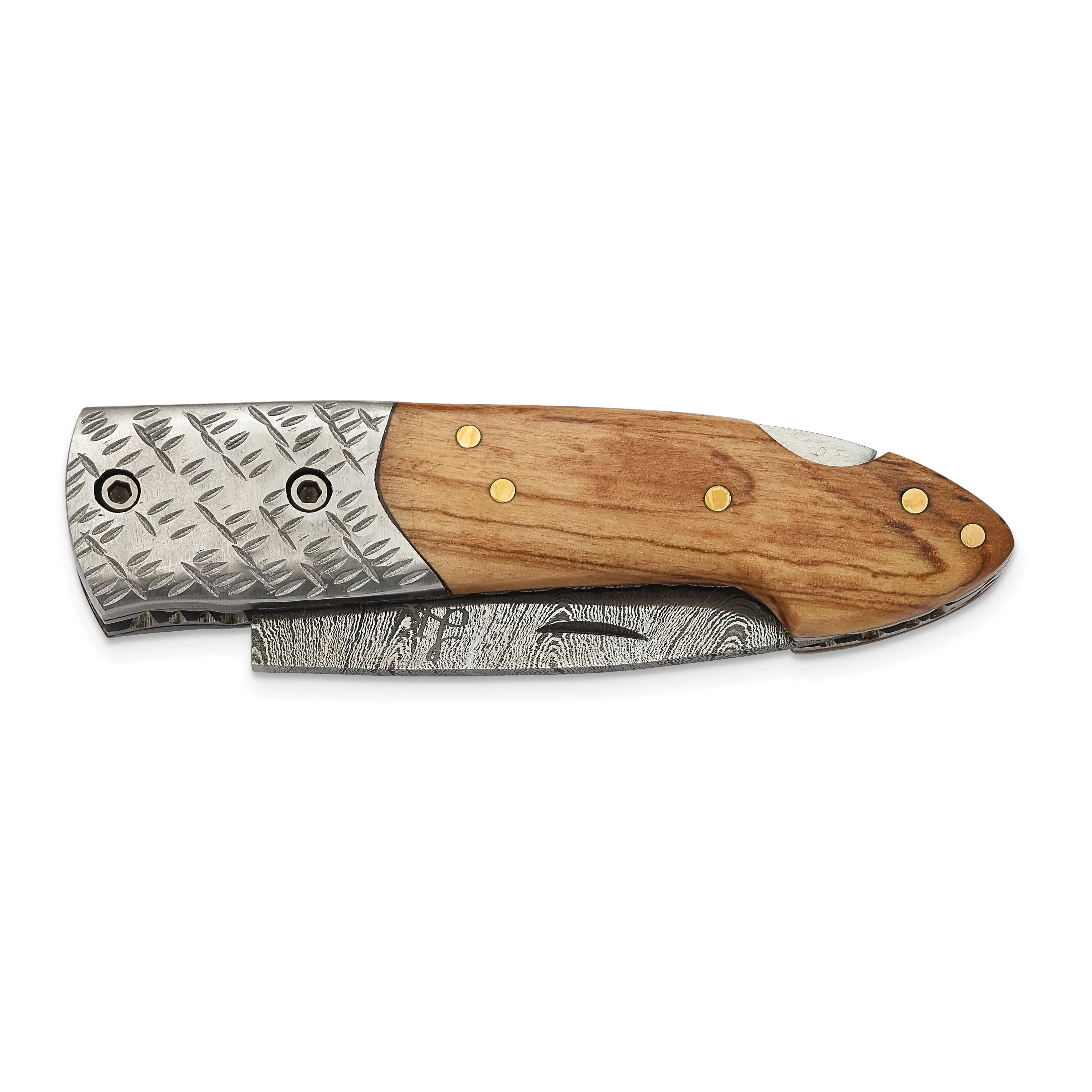 Steel 256 Layer Olive Wood Handle Folding Blade Knife