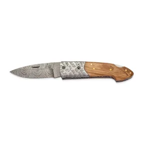 Steel 256 Layer Olive Wood Handle Folding Blade Knife