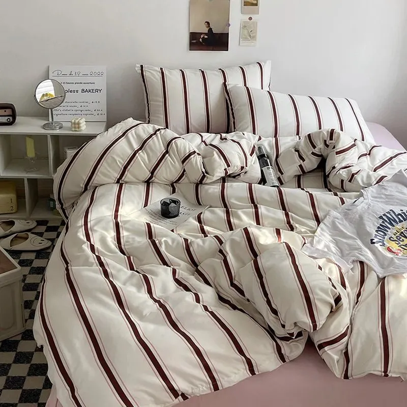 Stripe Bedding Comforter Set with Pillowcase & Bed Sheet