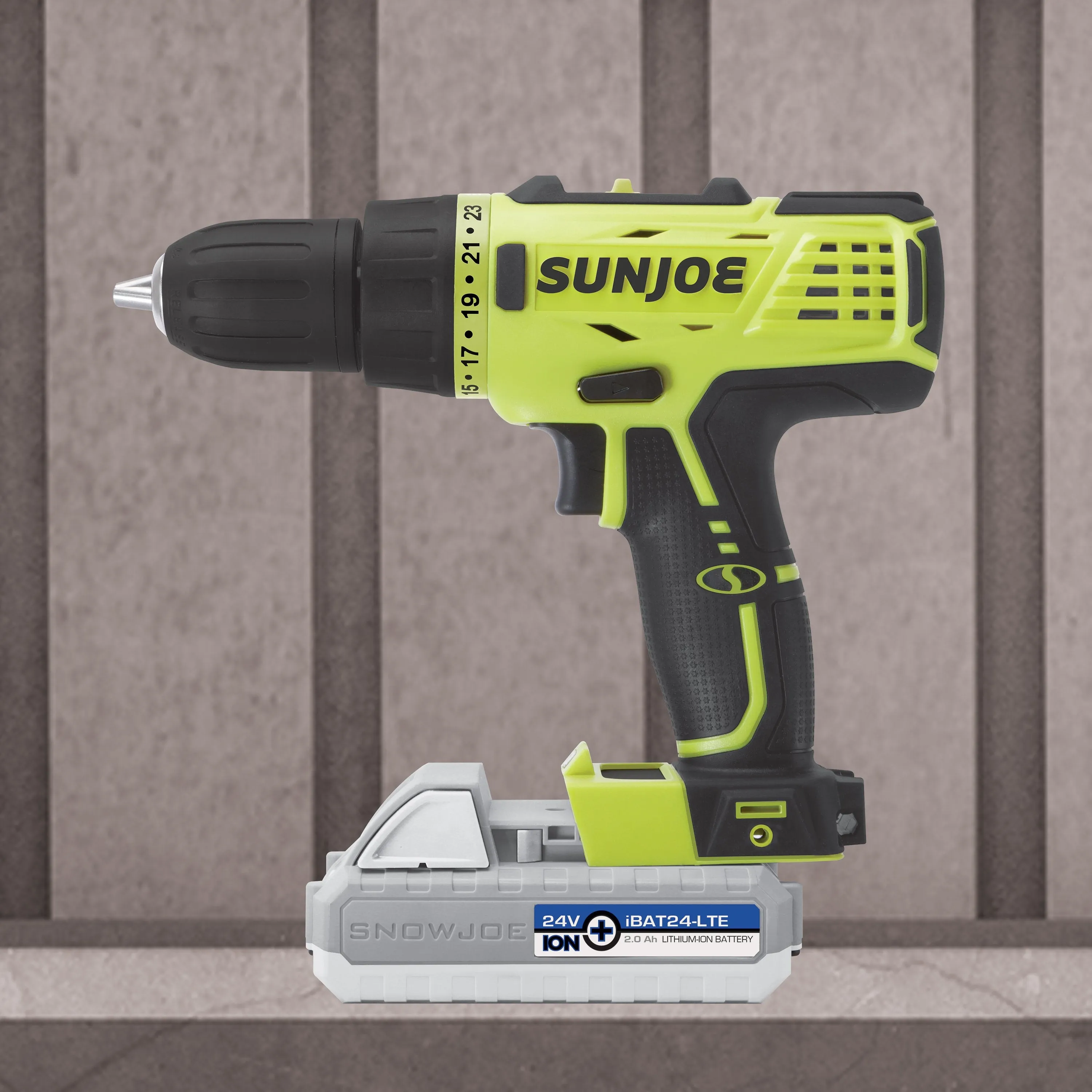 Sun Joe 24V-DD-LTE-SJG 24-Volt iON  Cordless Drill Driver Kit | W/ 2.0-Ah Battery and Charger