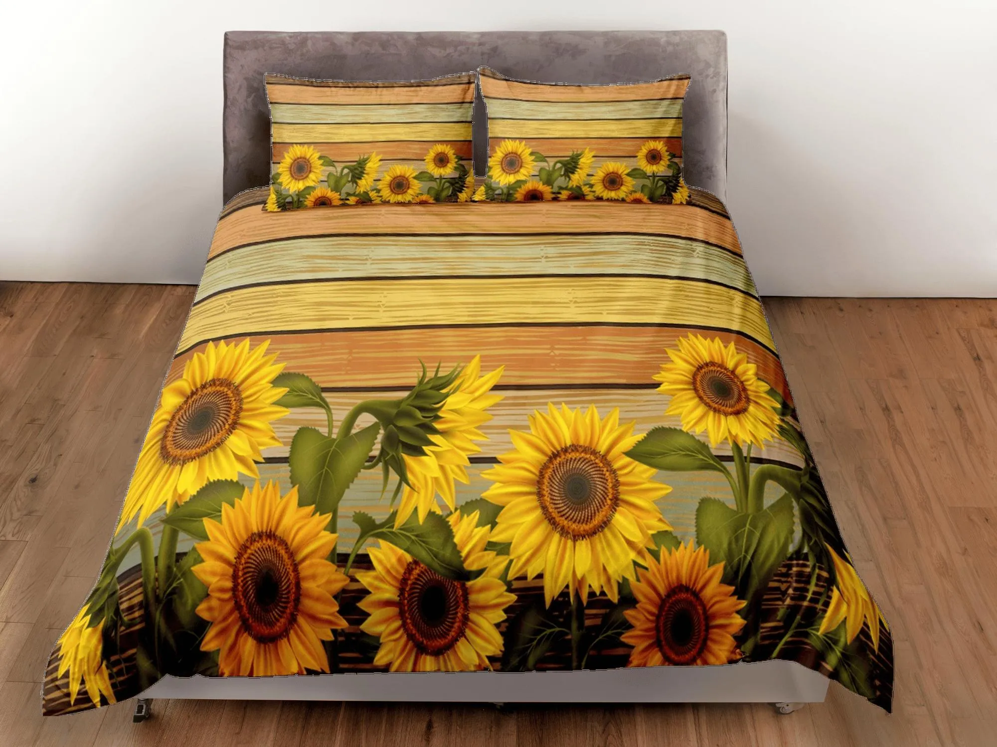 Sunflower floral bedding, duvet cover queen, king, boho duvet, designer bedding, aesthetic bedding, maximalist decor, full size bedding