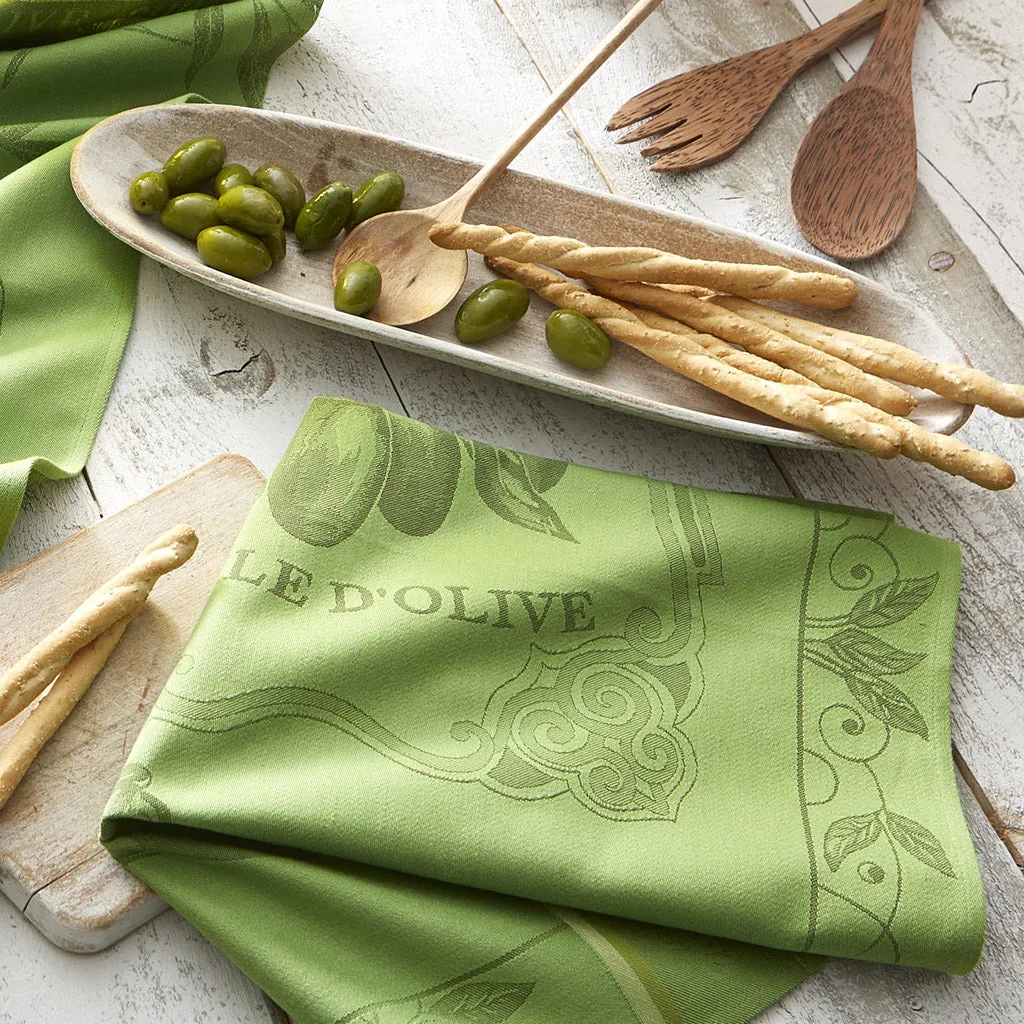 Surfine Olive Oil (Huile d'Olive Surfine) French Jacquard Cotton Dish Towel by Coucke