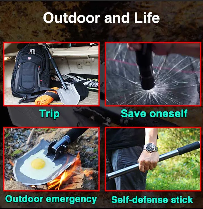 Tactical Survival Shovel Aluminum Handle Camping Multifunctional Shovels Tool Set