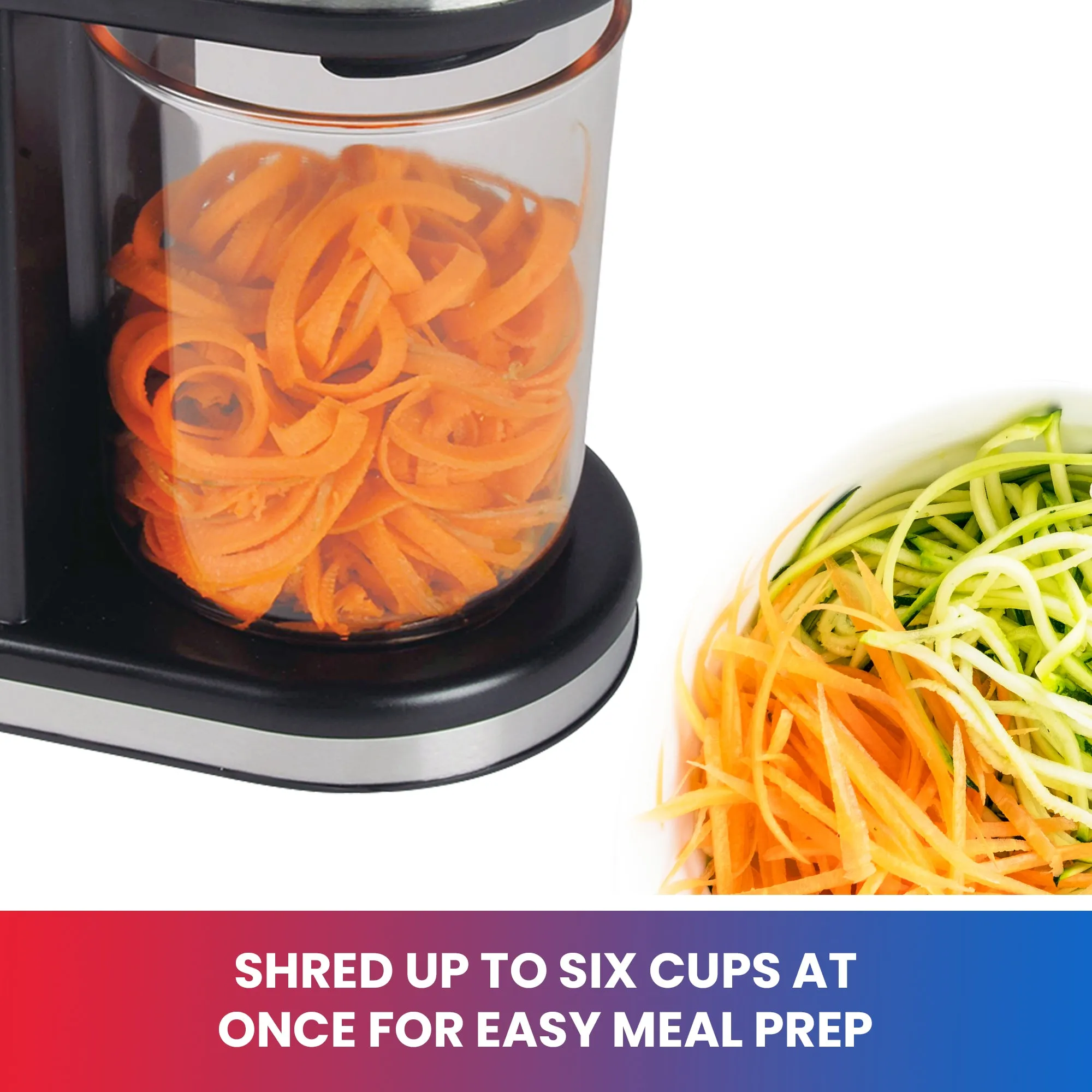 Total Chef 3-In-1 Electric Spiralizer | Automatic Vegetable Slicer | 3 Interchangeable Blades | Zoodle Maker | Make Veggie Spaghetti, Noodles & Ribbons | Black & Silver