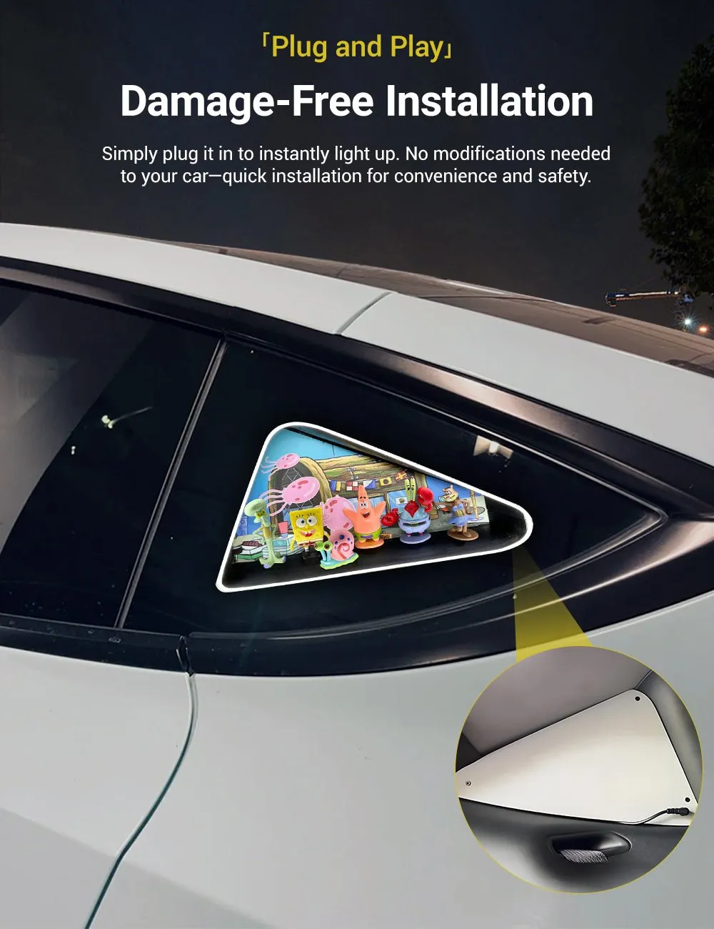 Triangle Window Ambient Light For Tesla Model 3/Y【SpongeBob SquarePants】