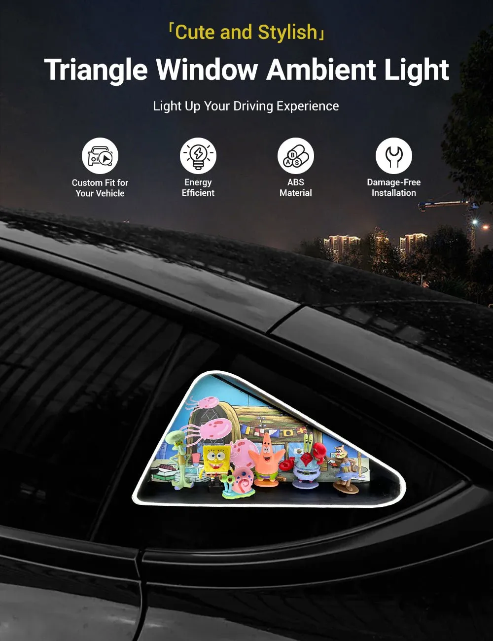 Triangle Window Ambient Light For Tesla Model 3/Y【SpongeBob SquarePants】