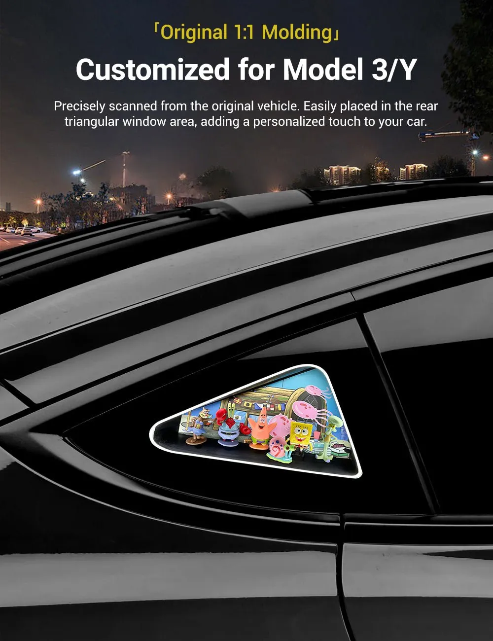 Triangle Window Ambient Light For Tesla Model 3/Y【SpongeBob SquarePants】