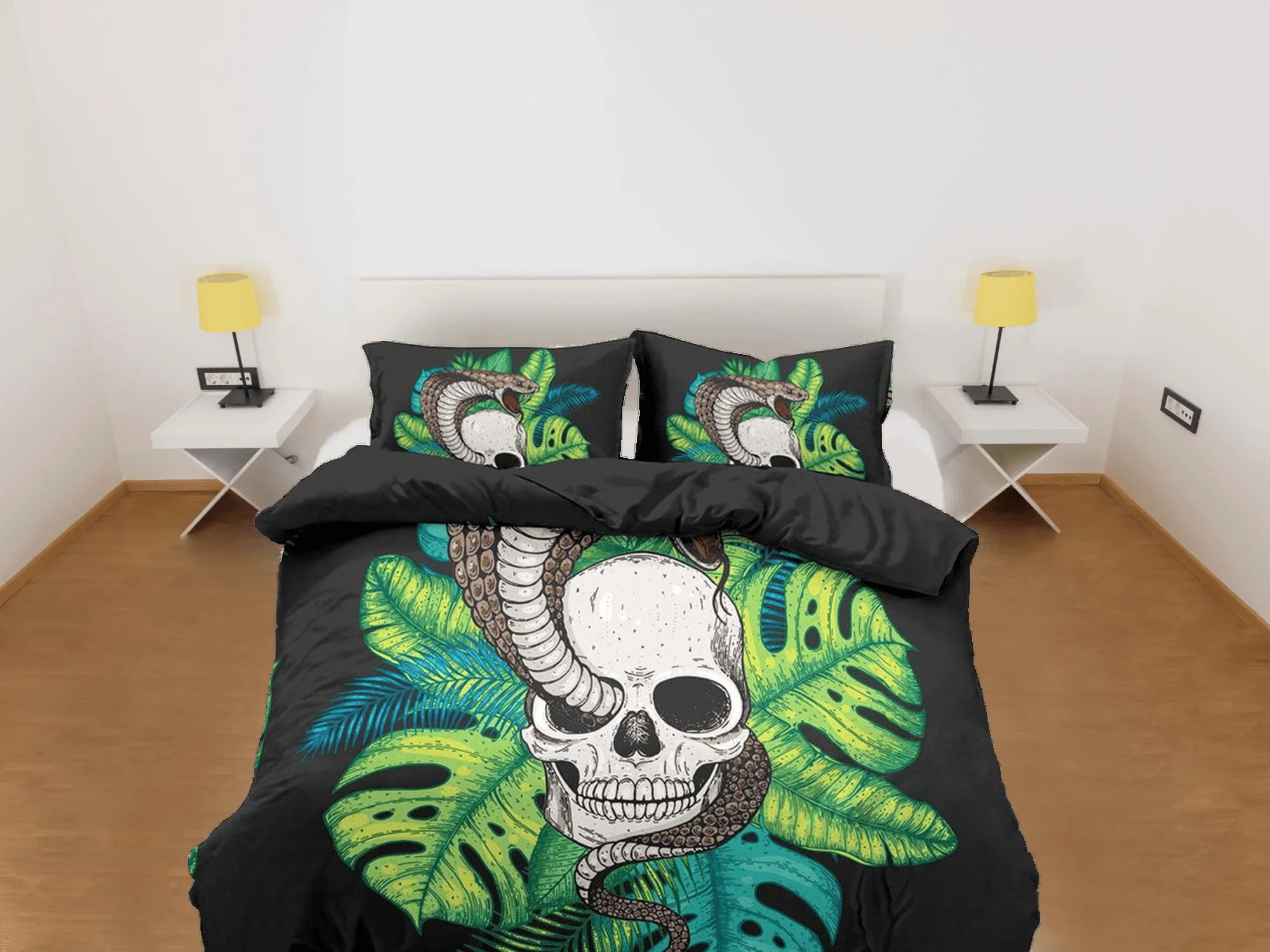 Tropical Skull Black Duvet Cover Set Bedspread, Dorm Bedding with Pillowcase