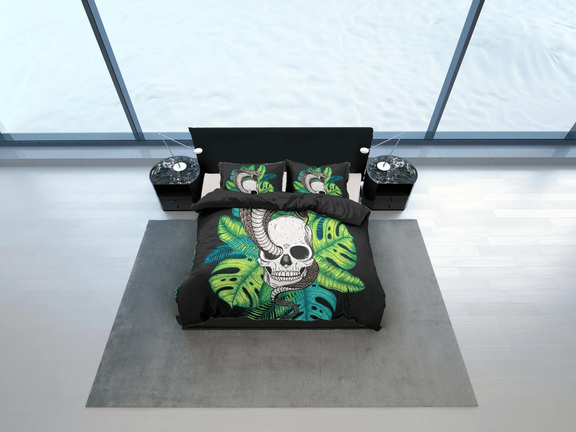 Tropical Skull Black Duvet Cover Set Bedspread, Dorm Bedding with Pillowcase