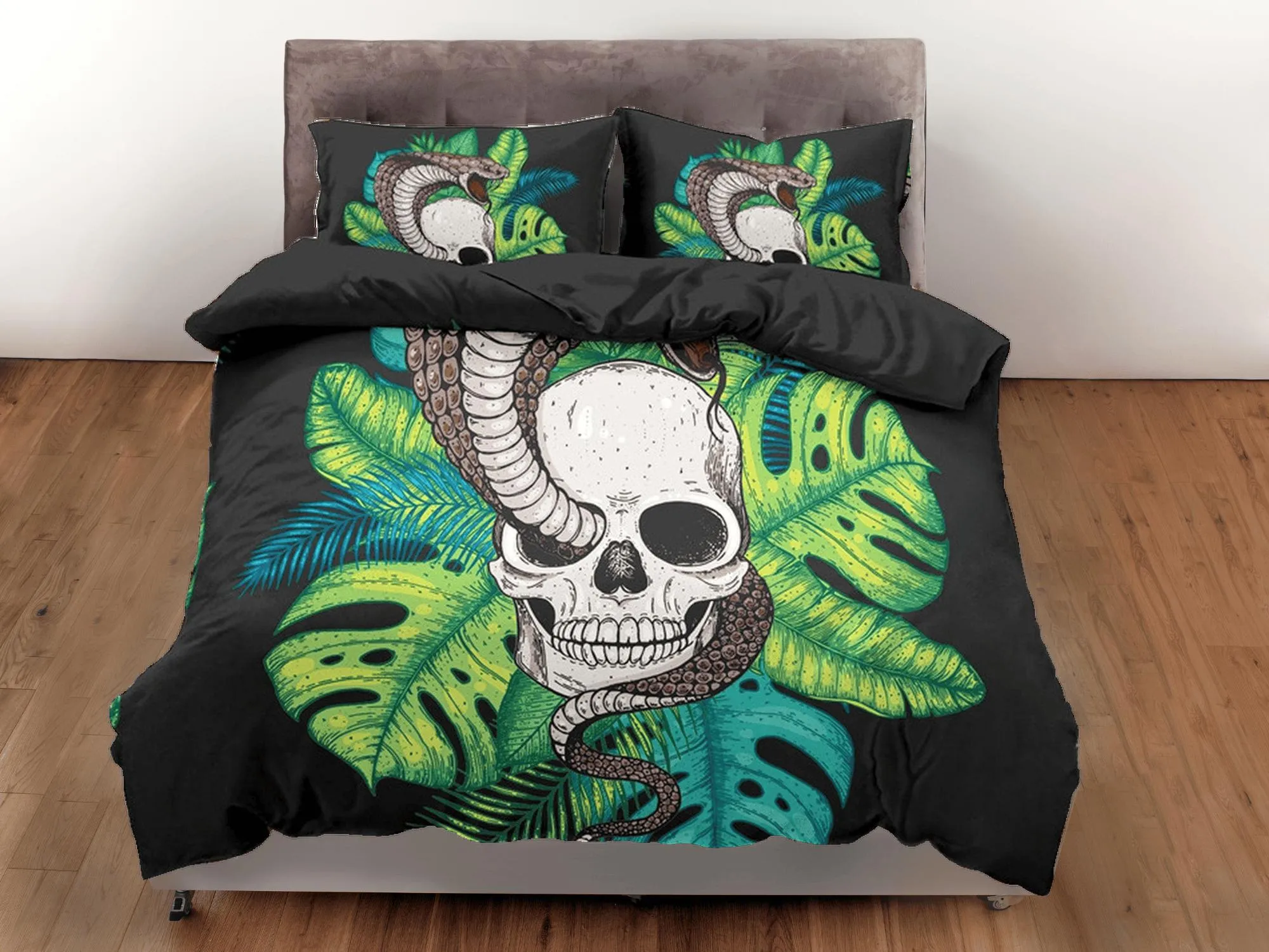 Tropical Skull Black Duvet Cover Set Bedspread, Dorm Bedding with Pillowcase