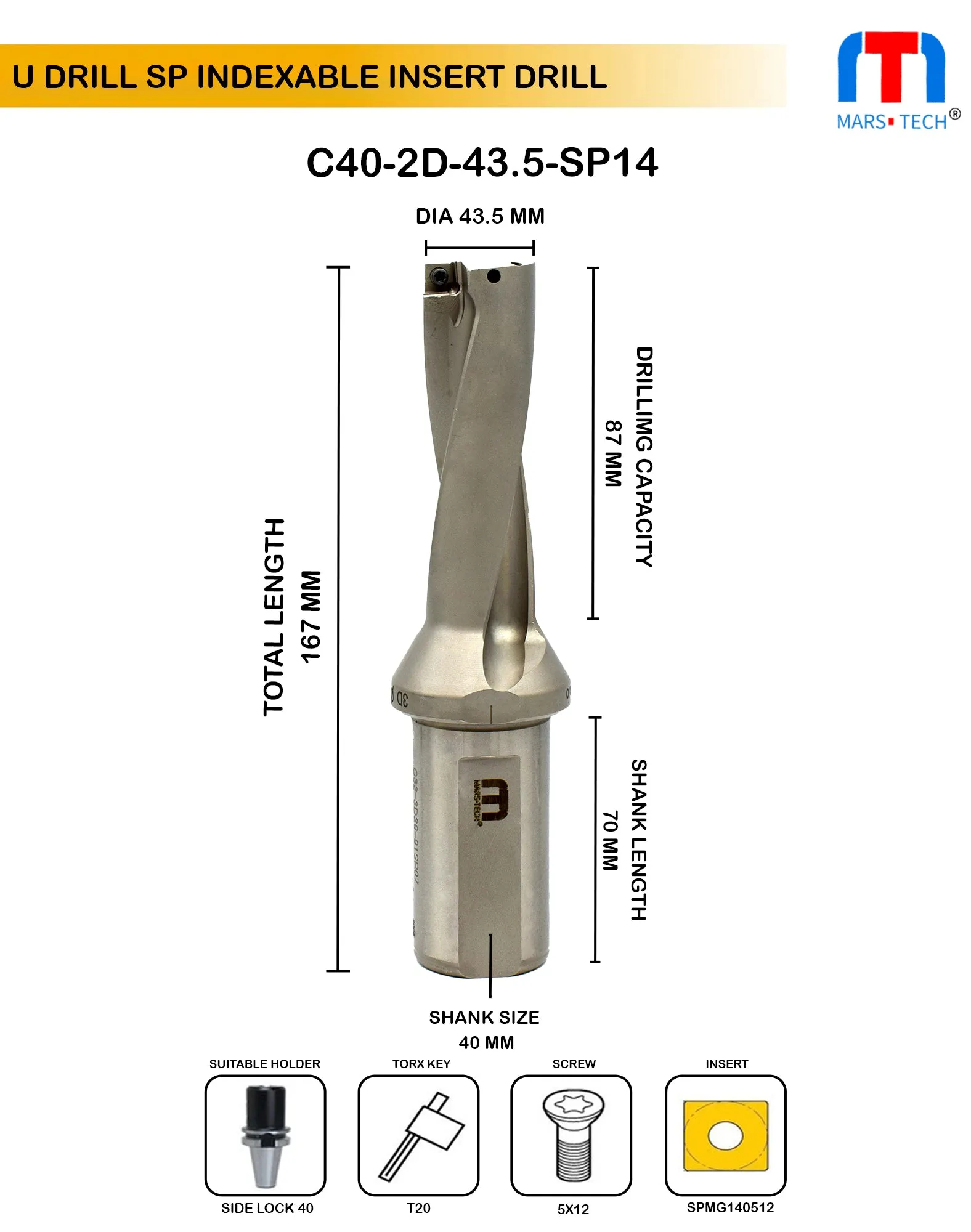 U drill 43.5 mm