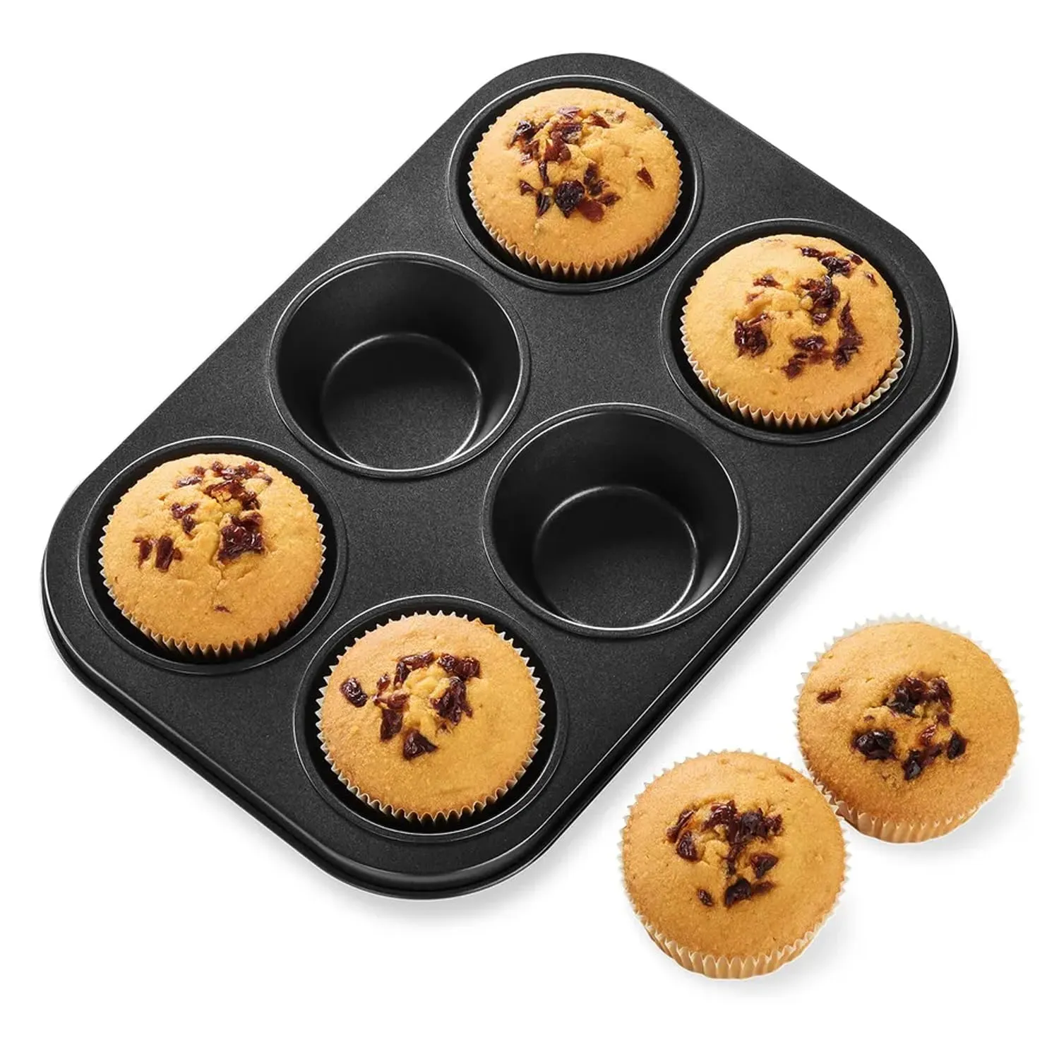 Urbane Home 6 Slots Non-Stick Cup Cake Tray|Cup Cake Mould For Baking|Idol For Muffin, Small Cake (Black)