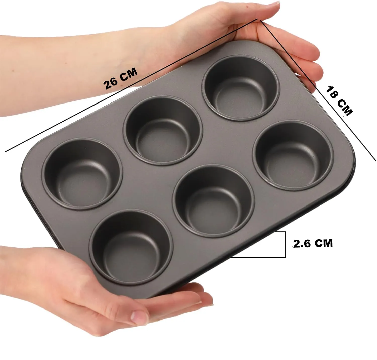 Urbane Home 6 Slots Non-Stick Cup Cake Tray|Cup Cake Mould For Baking|Idol For Muffin, Small Cake (Black)