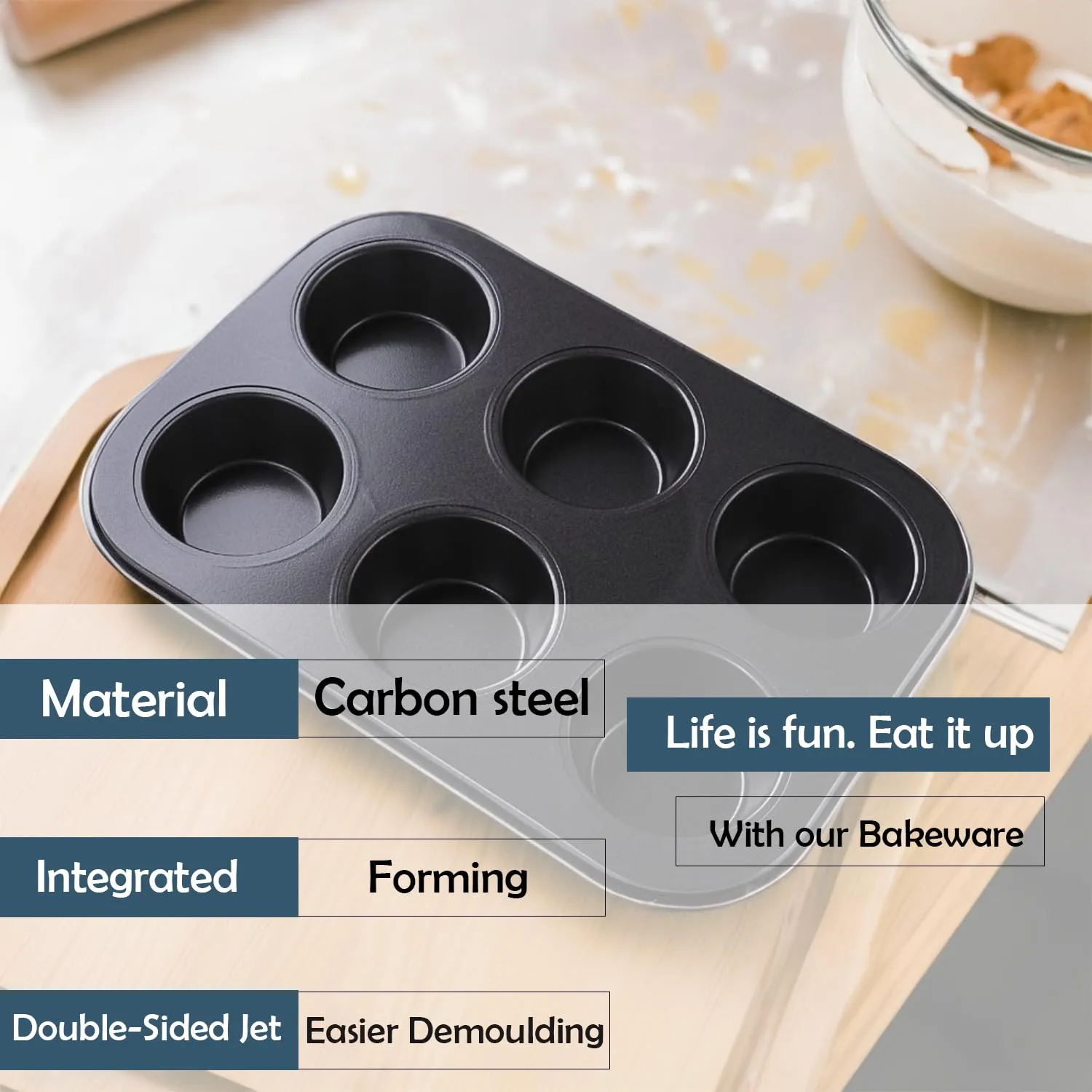 Urbane Home 6 Slots Non-Stick Cup Cake Tray|Cup Cake Mould For Baking|Idol For Muffin, Small Cake (Black)