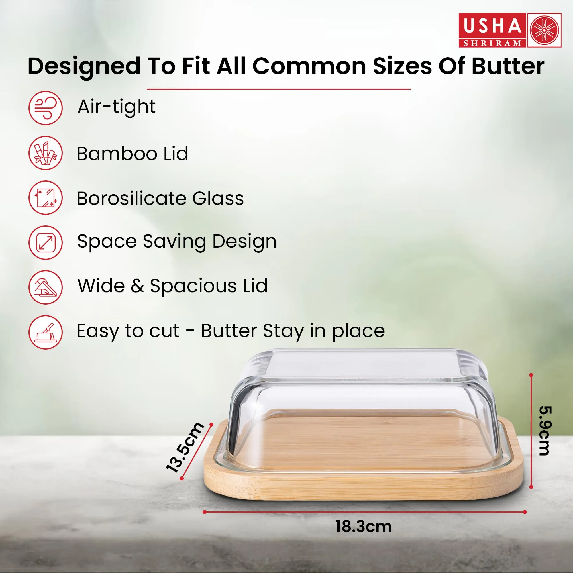 USHA SHRIRAM Glass Borosilicate Baking Tray With Bamboo Lid (900Ml)|Baking Dish For Microwave Oven|Microwave Oven Safe Baking|Baking Pan|Bake&Serve Dish|Rectangular Loaf Baking Dish (Brown)