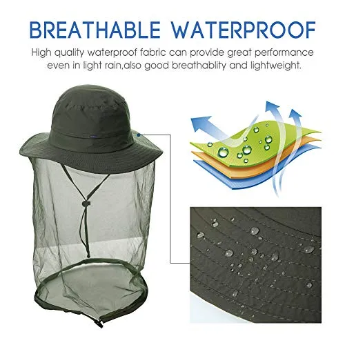 UV50 Protection Waterproof Fishing Hat With Mosquito Net for Hiking Camping