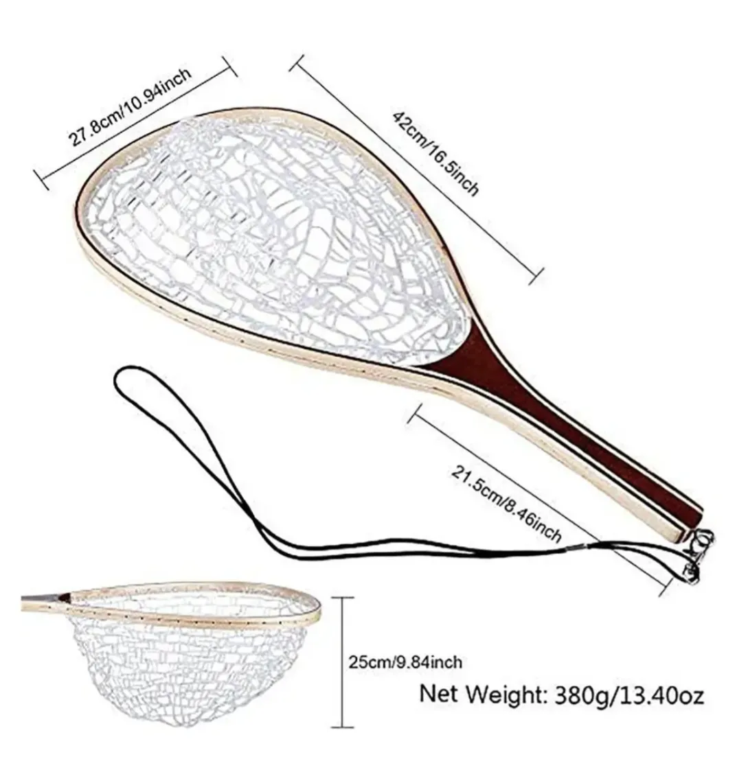 Wooden Handle Trout Scoop Rubber Net