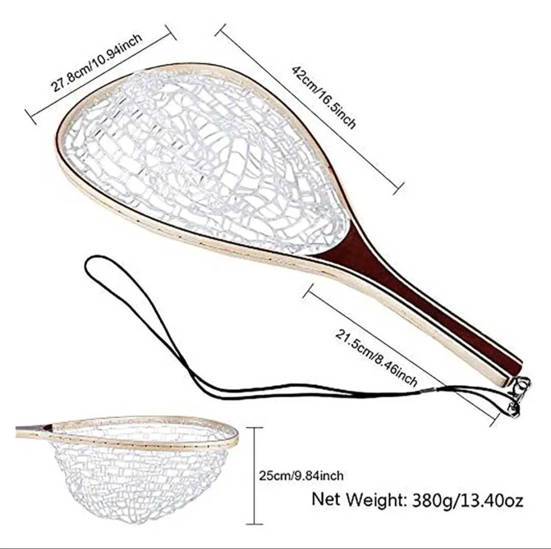 Wooden Handle Trout Scoop Rubber Net