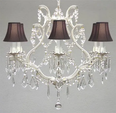 Wrought Iron Crystal Chandelier Lighting H 19" W 20" - With Black Shades - A83-Blackshades/White/3530/6