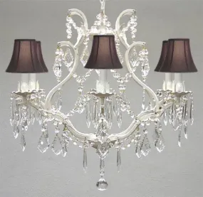 Wrought Iron Crystal Chandelier Lighting H 19" W 20" - With Black Shades - A83-Blackshades/White/3530/6